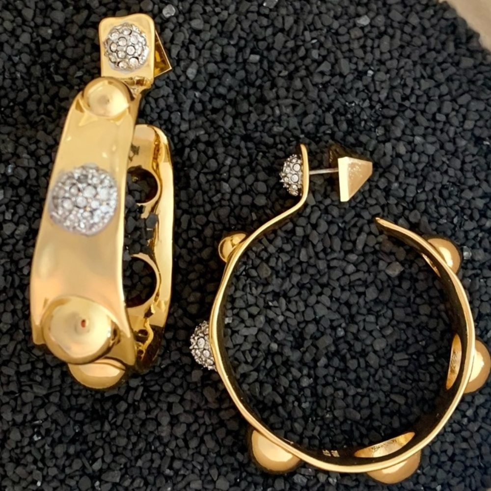 ALEXIS BITTAR • Large Gold Molten Metal Dot Pavé Crystal Studded Hoop Earrings - Picture 8 of 12